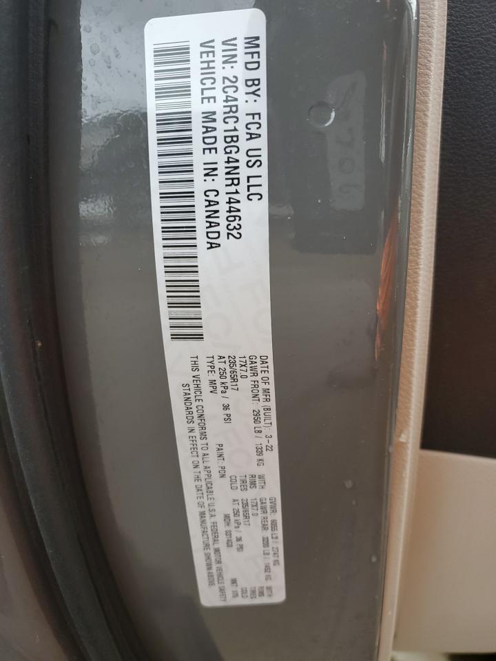 2022 CHRYSLER PACIFICA TOURING L VIN:2C4RC1BG4NR144632