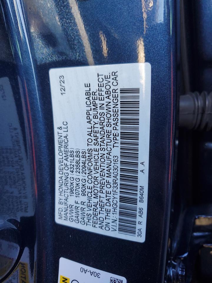 2024 HONDA ACCORD EX VIN:1HGCY1F33RA030163