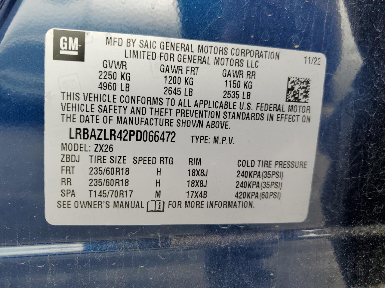 2023 BUICK ENVISION PREFERRED VIN:LRBAZLR42PD066472