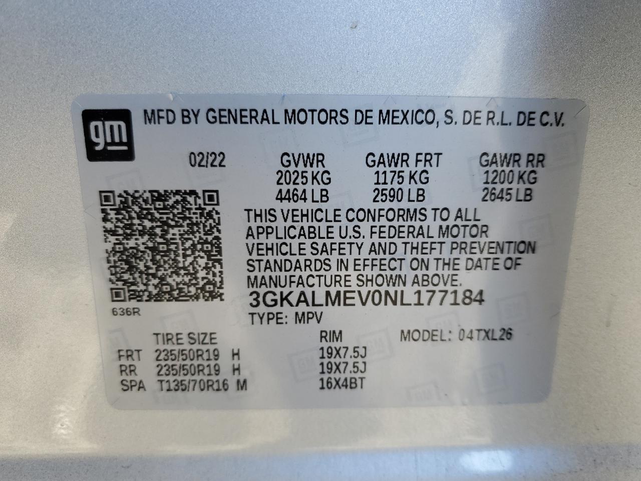2022 GMC TERRAIN SLE VIN:3GKALMEV0NL177184