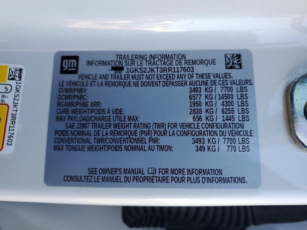 2024 GMC YUKON XL DENALI VIN:1GKS2JKT3RR117603