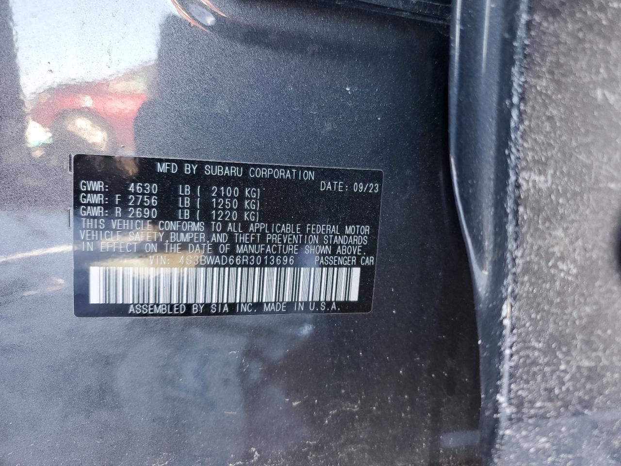 2024 SUBARU LEGACY PREMIUM VIN:4S3BWAD66R3013696