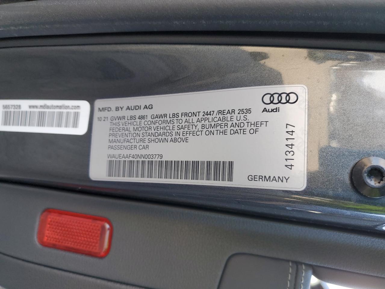 2022 AUDI A4 PREMIUM PLUS 45 VIN:1HGCY1F38RA004478