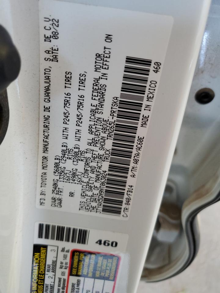 2022 TOYOTA TACOMA DOUBLE CAB VIN:3TYAX5GN9NT063024