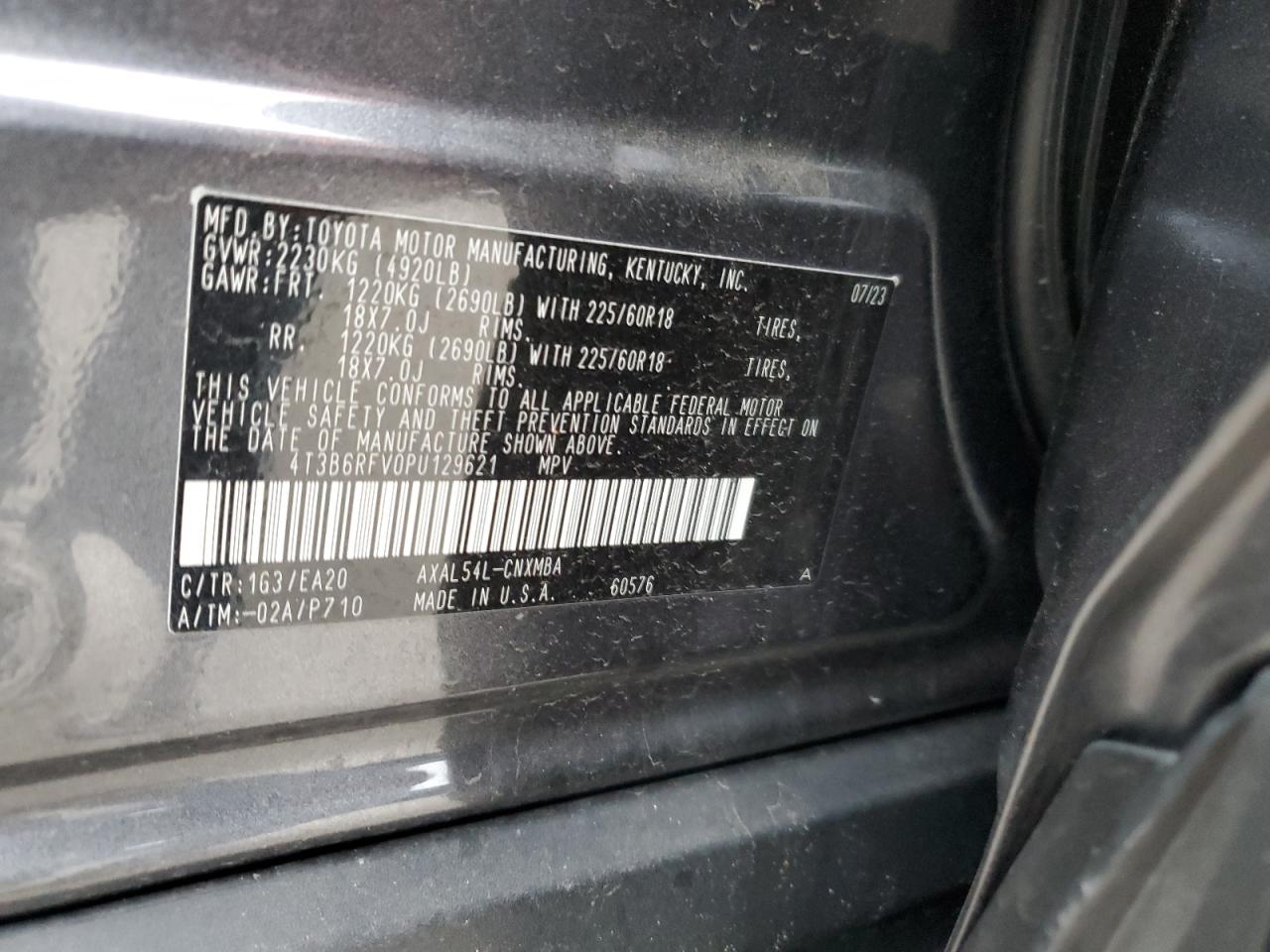 2023 TOYOTA RAV4 XLE PREMIUM VIN:4T3B6RFV0PU129621