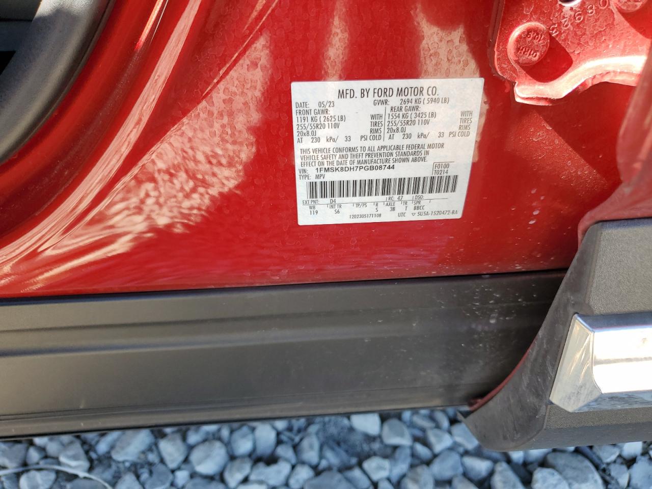 2023 FORD EXPLORER XLT VIN:1FMSK8DH7PGB08744