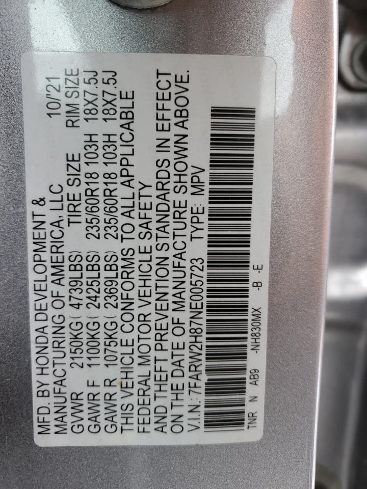 2022 HONDA CR-V EXL VIN:7FARW2H87NE005723