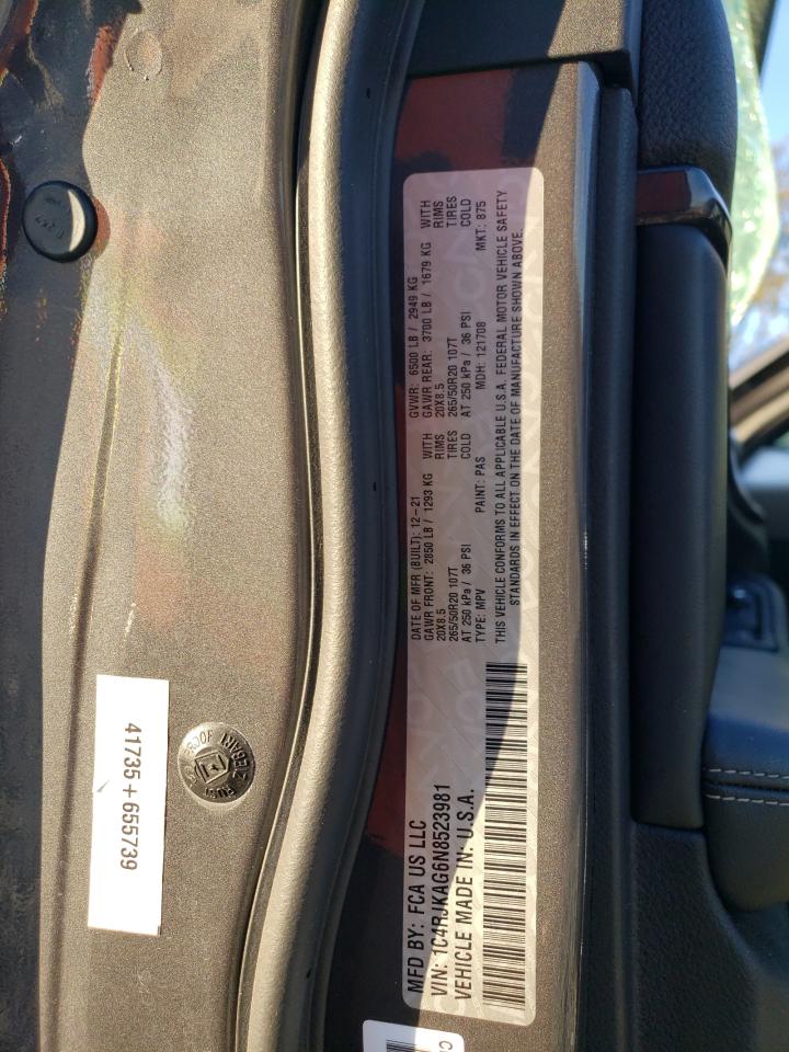 2022 JEEP GRAND CHEROKEE L LAREDO VIN:1C4RJKAG6N8523981