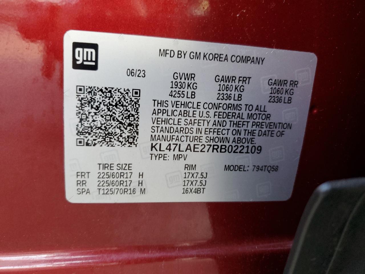 2024 BUICK ENVISTA PREFERRED VIN:KL47LAE27RB022109