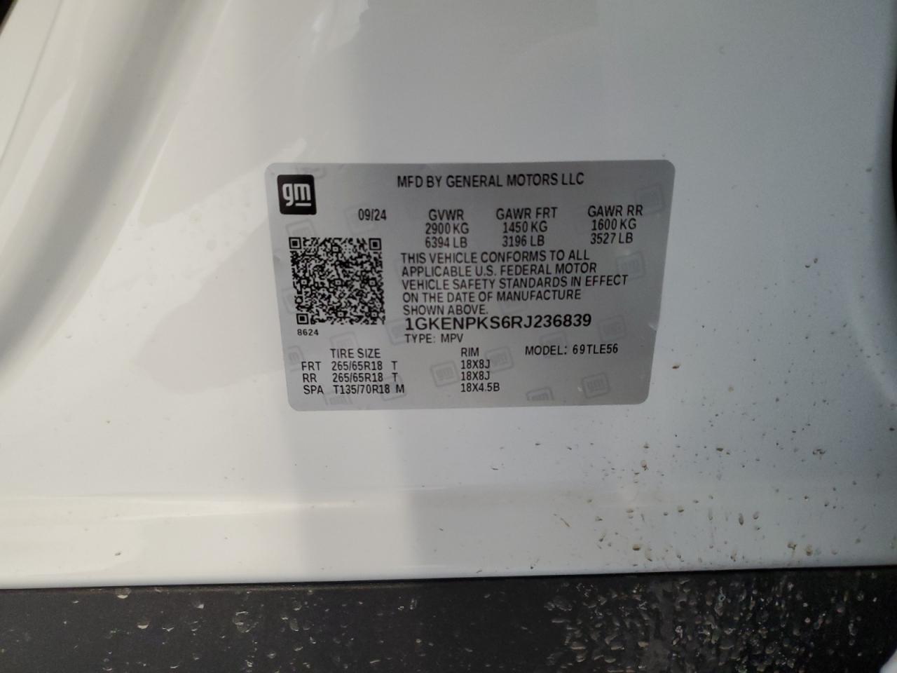 2024 GMC ACADIA AT4 VIN:1GKENPKS6RJ236839