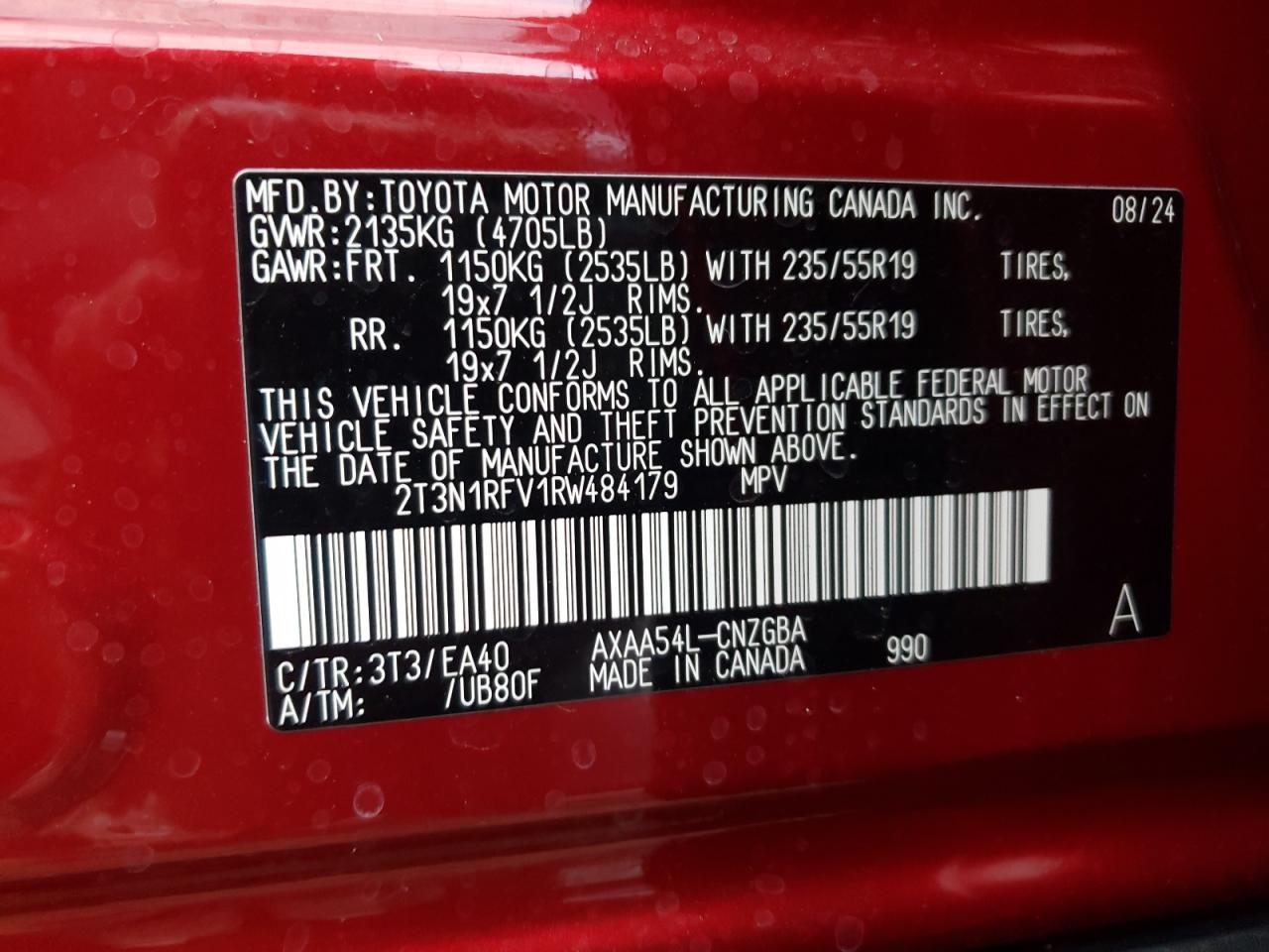 2024 TOYOTA RAV4 LIMITED VIN:2T3N1RFV1RW484179