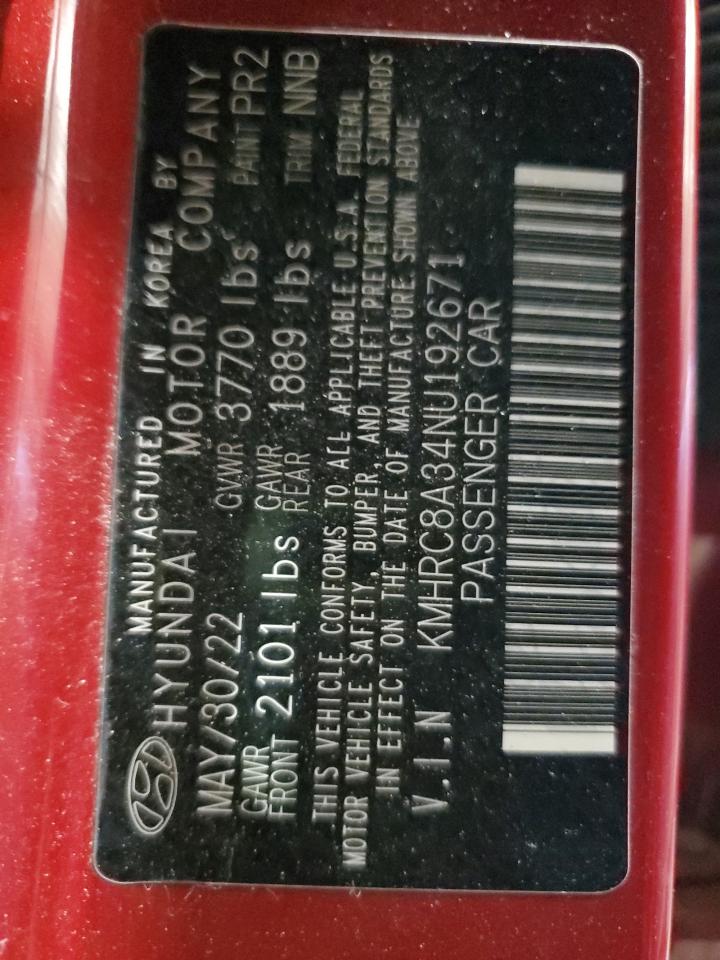 2022 HYUNDAI VENUE SEL VIN:KMHRC8A34NU192671