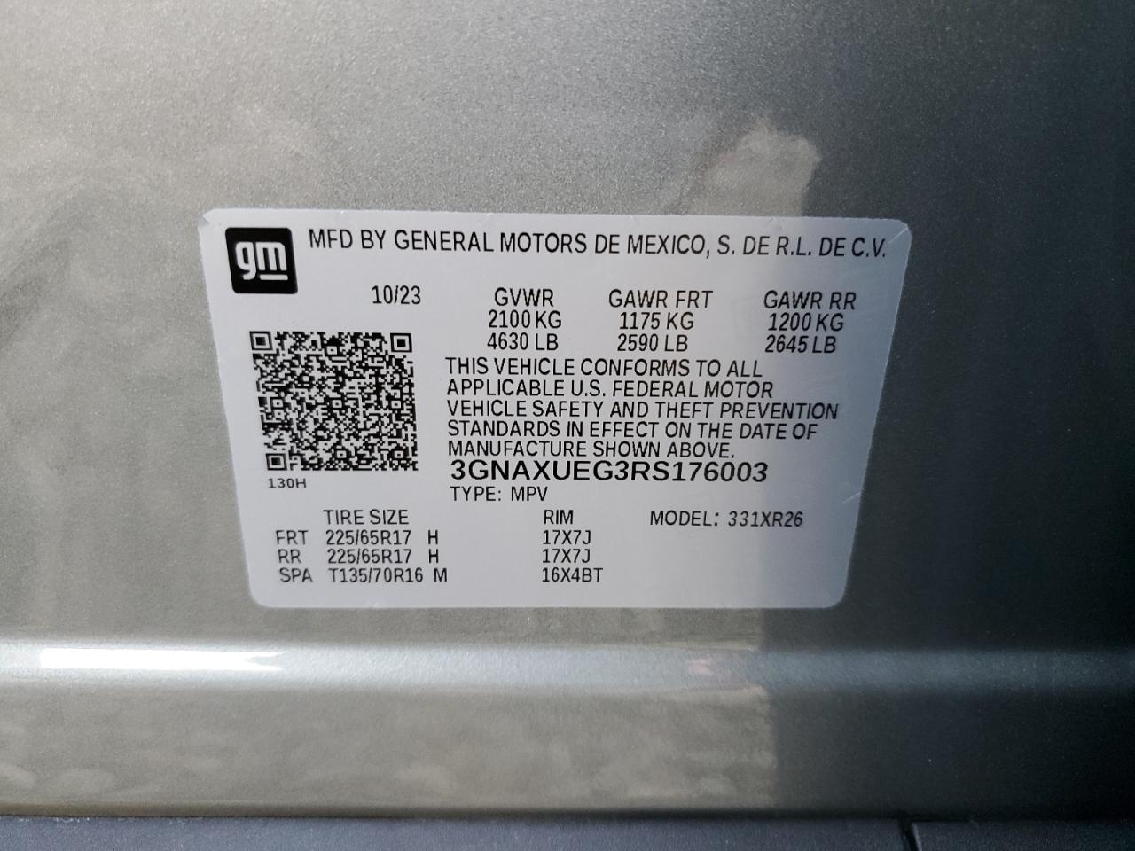 2024 CHEVROLET EQUINOX LT VIN:3GNAXUEG3RS176003