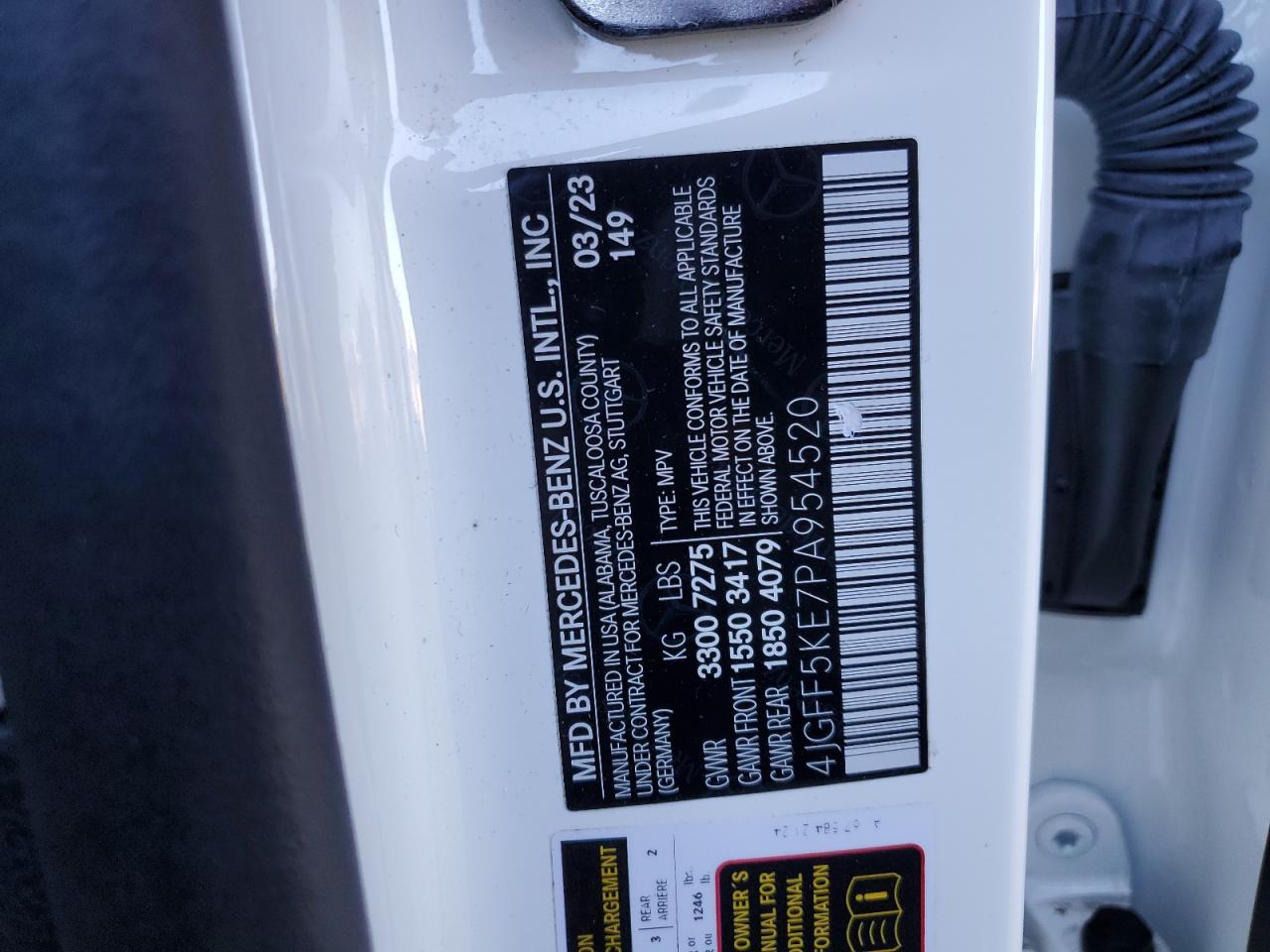 2023 MERCEDES-BENZ GLS 450 4MATIC VIN:4JGFF5KE7PA954520