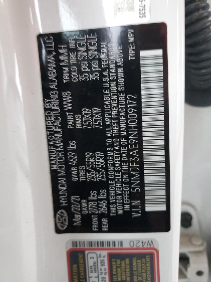 2022 HYUNDAI TUCSON SEL VIN:5NMJF3AE9NH009172