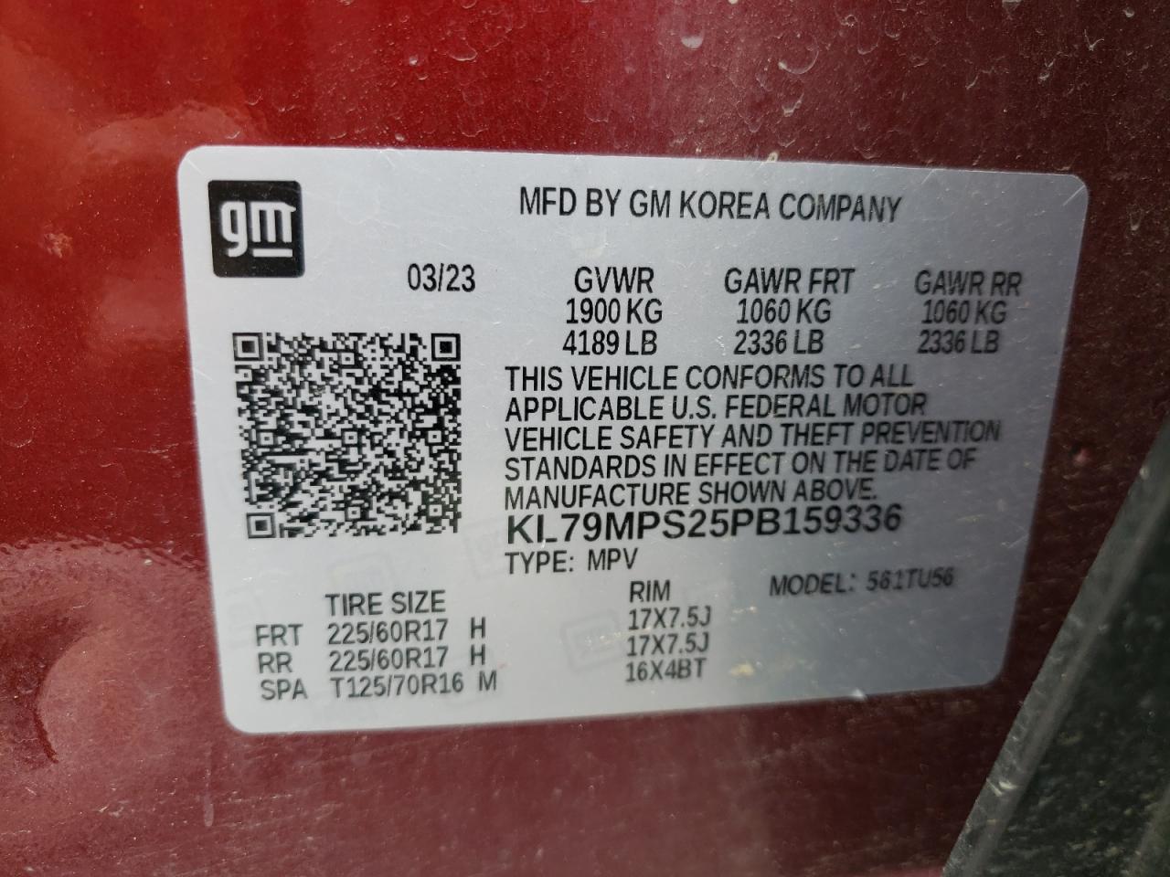 2023 CHEVROLET TRAILBLAZER LT VIN:KL79MPS25PB159336