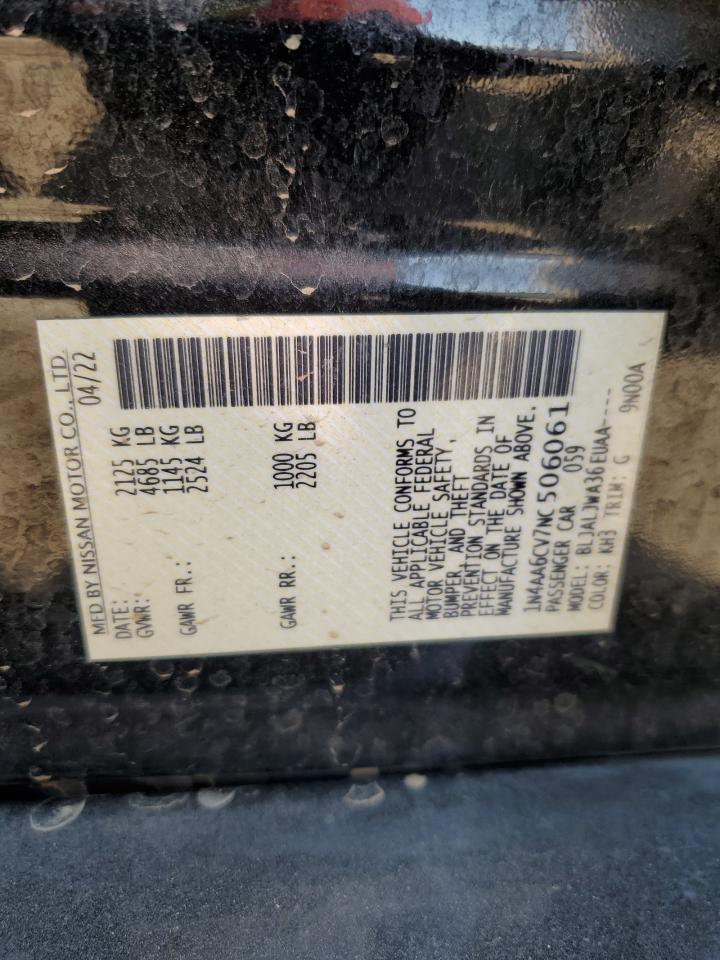 2022 NISSAN MAXIMA SV VIN:1N4AA6CV7NC506061