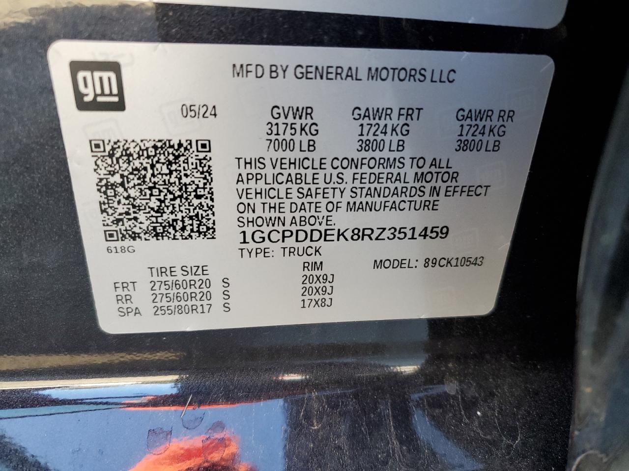 2024 CHEVROLET SILVERADO K1500 LT VIN:1GCPDDEK8RZ351459