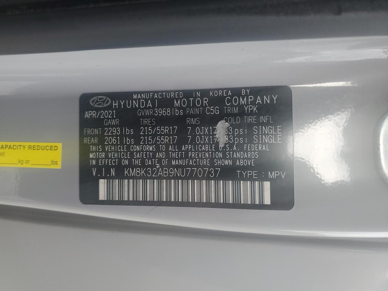 2022 HYUNDAI KONA SEL VIN:KM8K32AB9NU770737