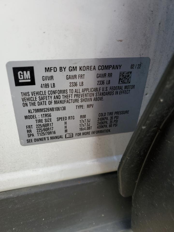 2022 CHEVROLET TRAILBLAZER LS VIN:KL79MMS26NB106138