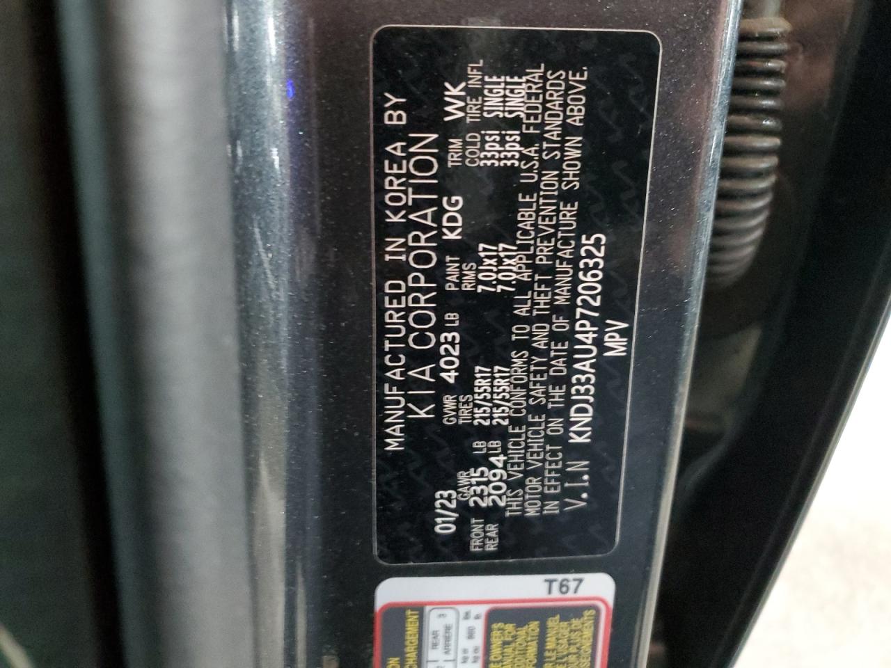 2023 KIA SOUL EX VIN:KNDJ33AU4P7206325