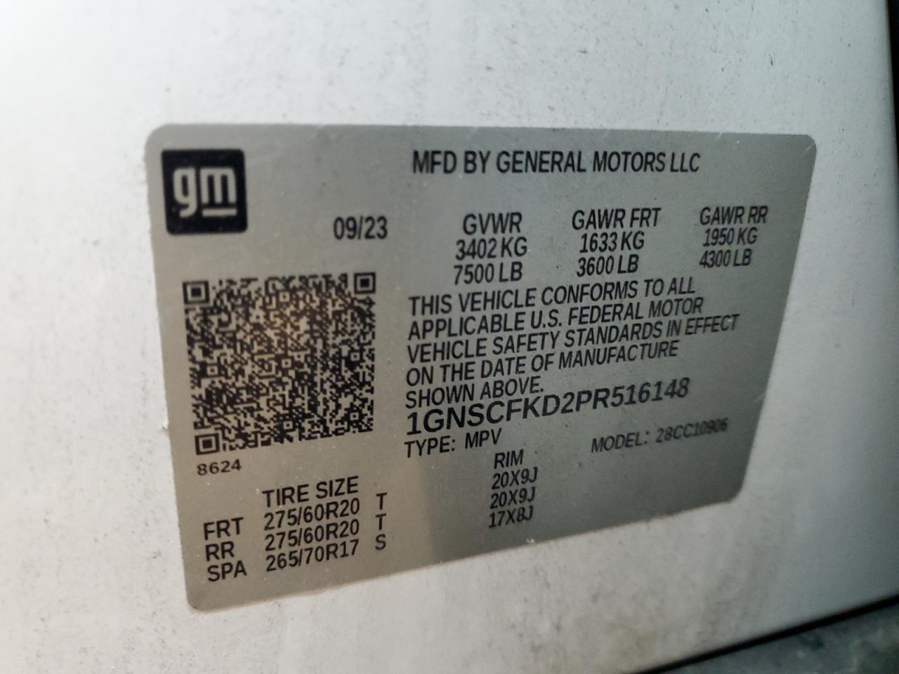 2023 CHEVROLET SUBURBAN C1500 PREMIER VIN:1GNSCFKD2PR516148