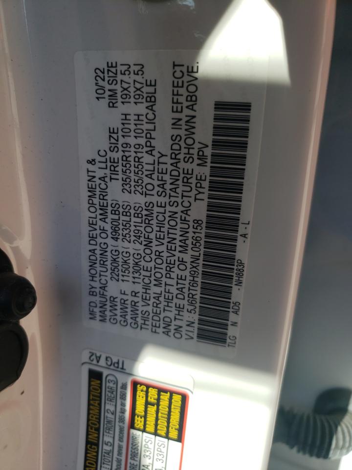 2022 HONDA CR-V TOURING VIN:5J6RT6H9XNL056158