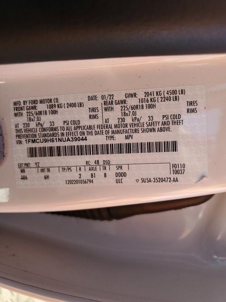 2022 FORD ESCAPE SEL VIN:1FMCU9H61NUA39044