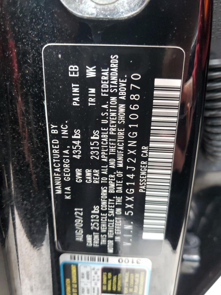 2022 KIA K5 LXS VIN:5XXG14J2XNG106870
