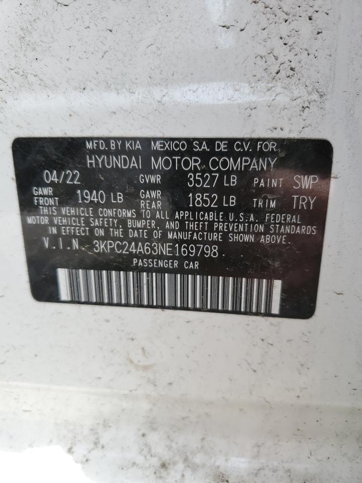 2022 HYUNDAI ACCENT SE VIN:3KPC24A63NE169798