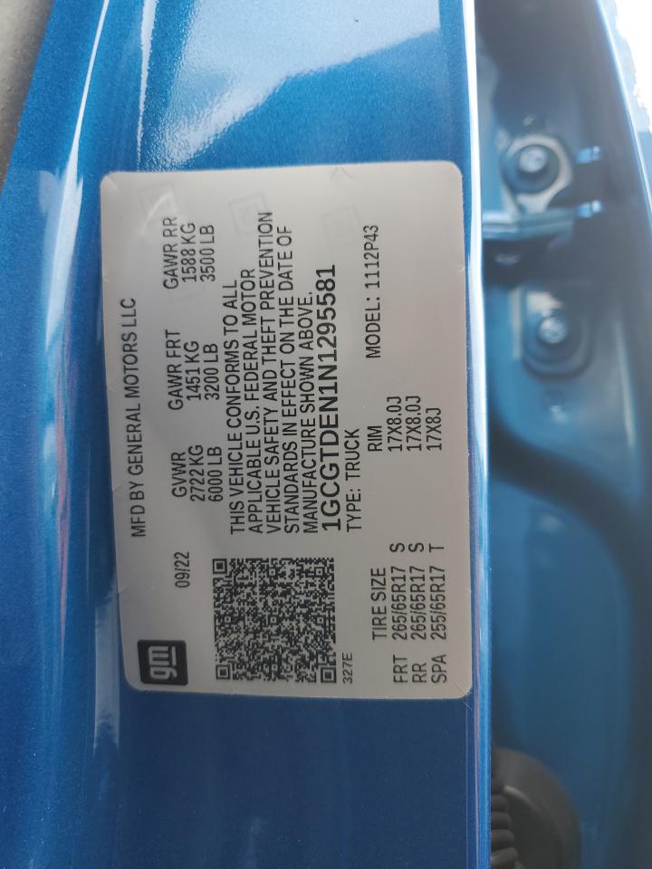 2022 CHEVROLET COLORADO Z71 VIN:1GCGTDEN1N1295581