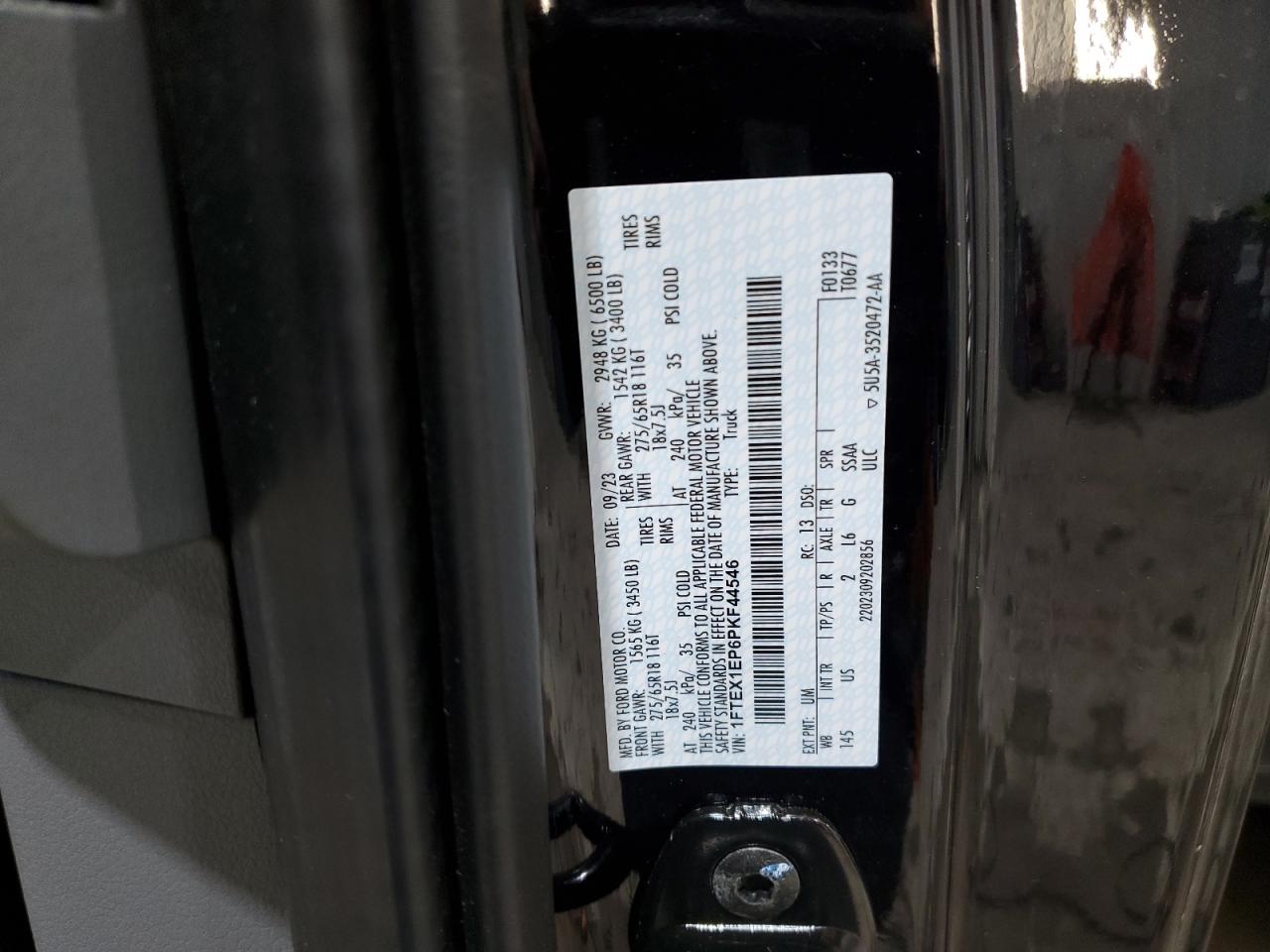 2023 FORD F150 SUPER CAB VIN:1FTEX1EP6PKF44546