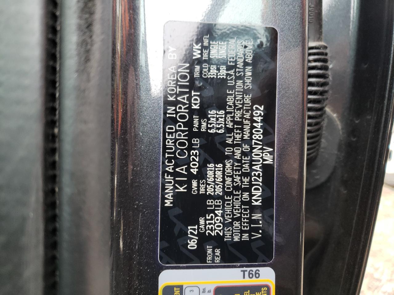 2022 KIA SOUL LX VIN:KNDJ23AU0N7804492
