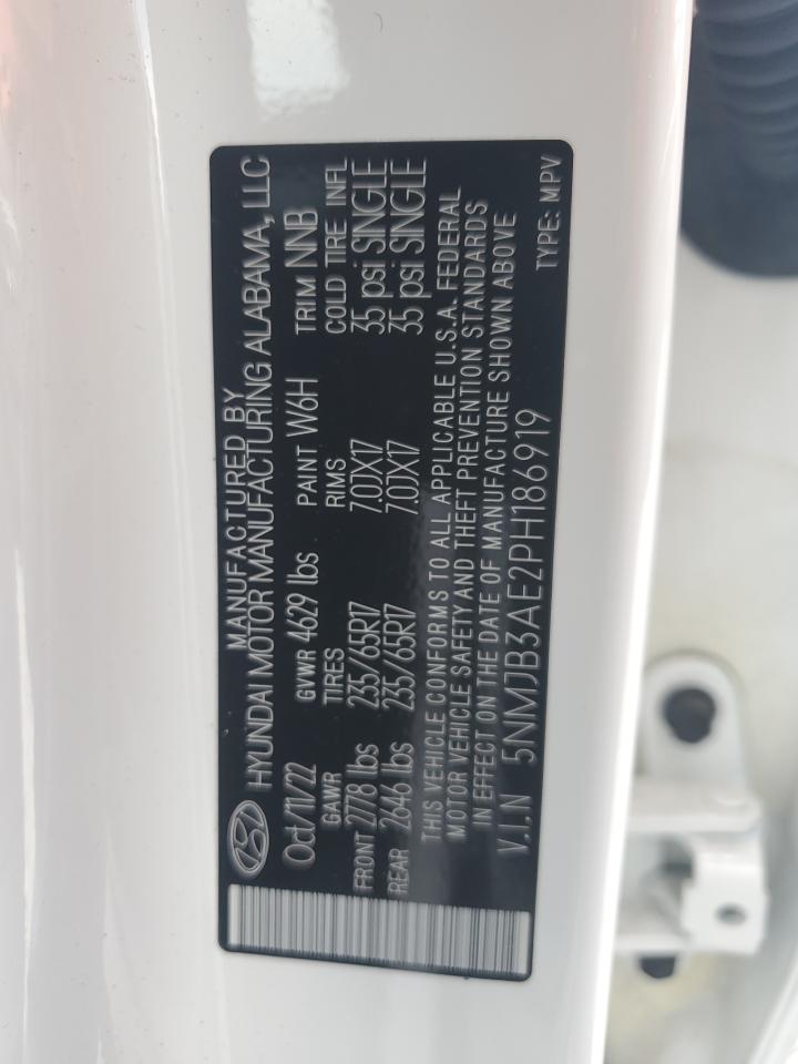 2023 HYUNDAI TUCSON SEL VIN:5NMJB3AE2PH186919