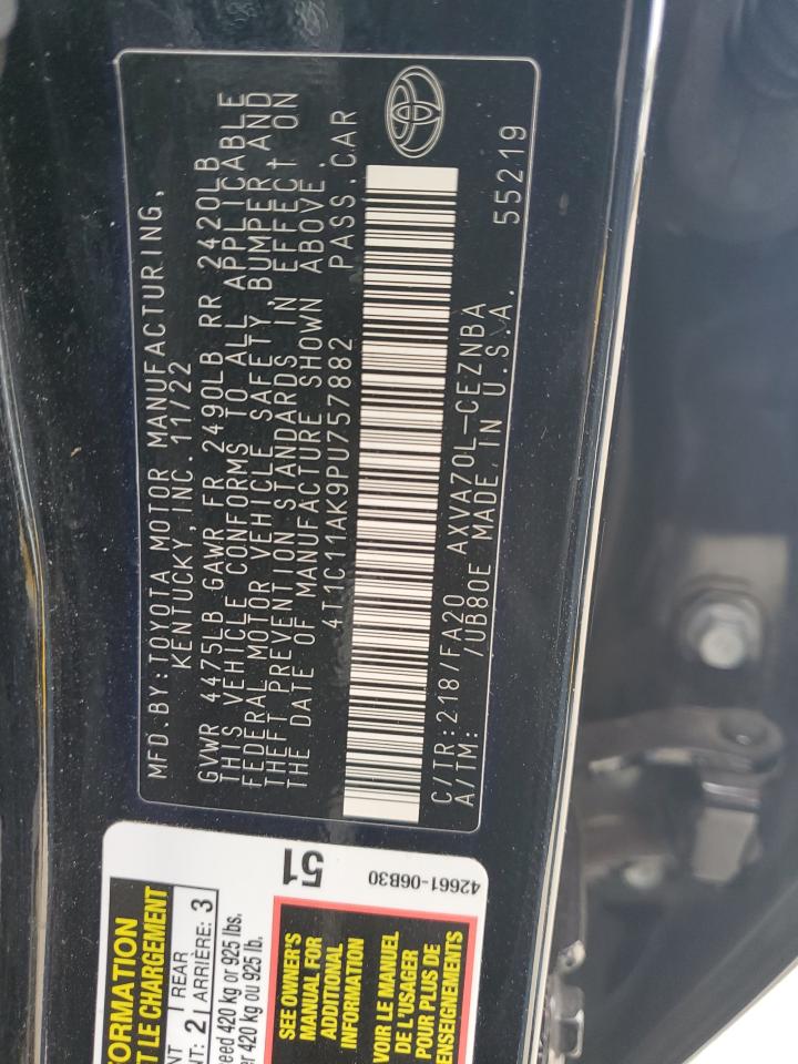 2023 TOYOTA CAMRY LE VIN:4T1C11AK9PU757882