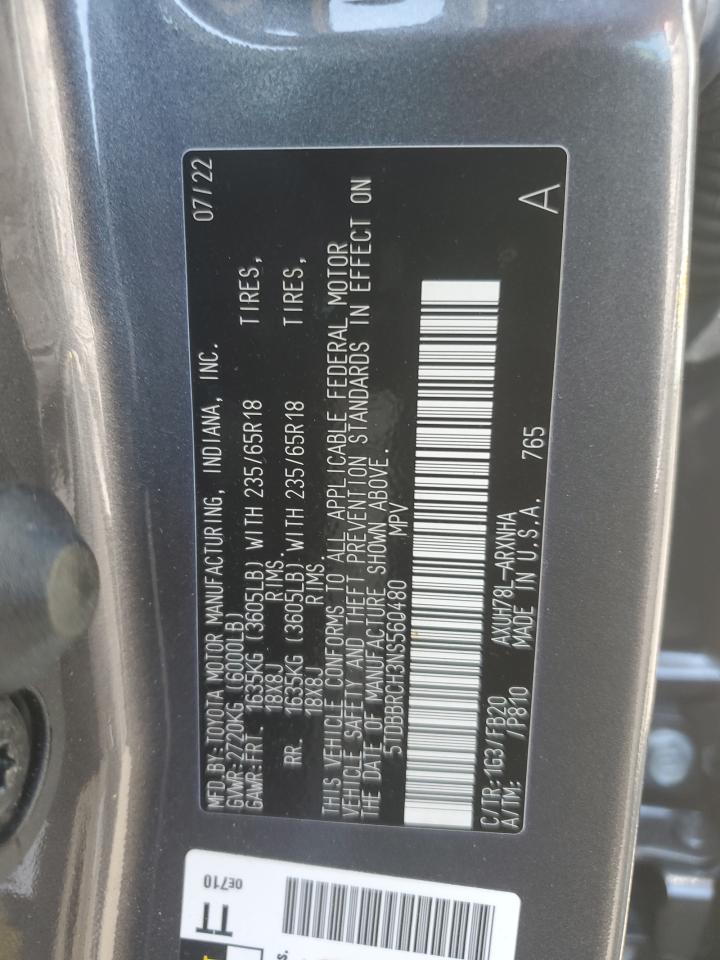 2022 TOYOTA HIGHLANDER HYBRID LE VIN:5TDBBRCH3NS560480