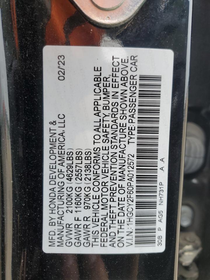 2023 HONDA ACCORD HYBRID EXL VIN:1HGCY2F60PA012572