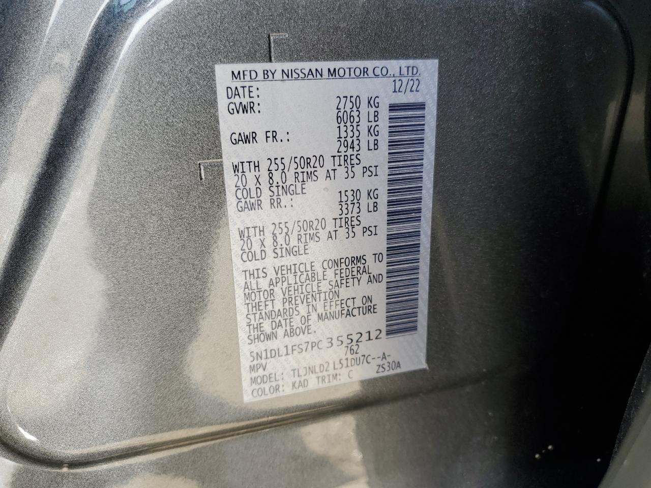 2023 INFINITI QX60 LUXE VIN:5N1DL1FS7PC355212