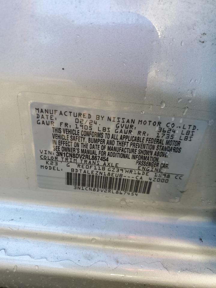2024 NISSAN VERSA S VIN:3N1CN8DV2RL867454