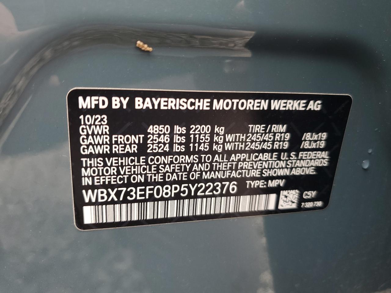 2023 BMW X1 XDRIVE28I VIN:WBX73EF08P5Y22376
