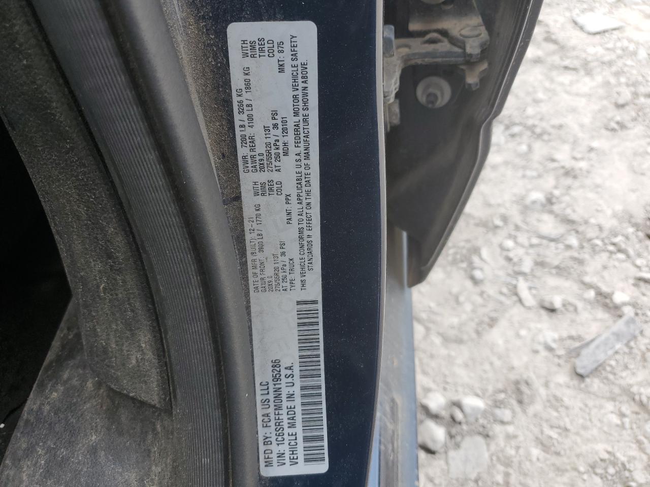 2022 RAM 1500 BIG HORN/LONE STAR VIN:1C6SRFFM0NN195286