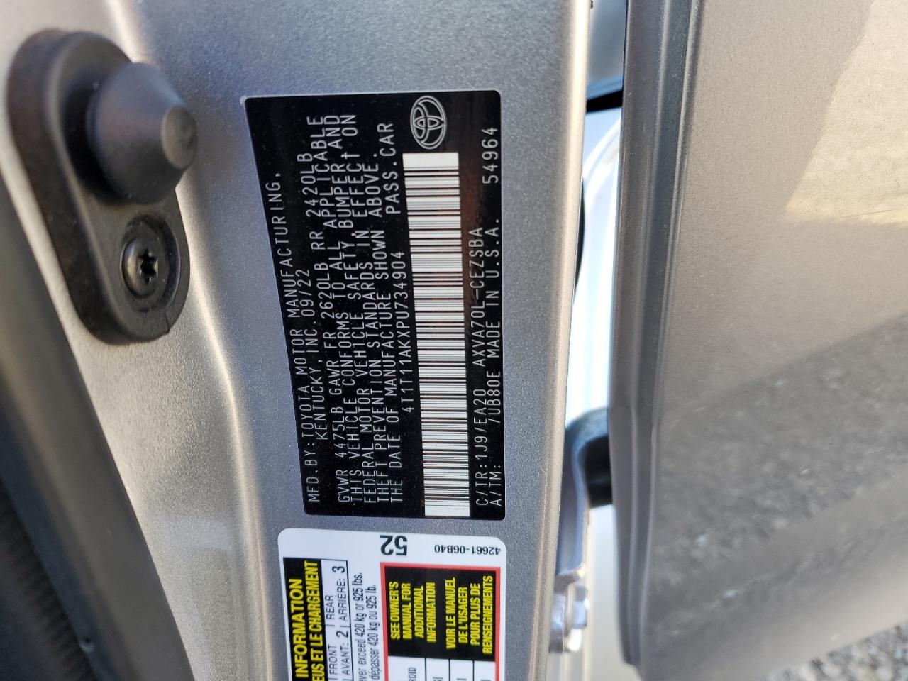 2023 TOYOTA CAMRY SE NIGHT SHADE VIN:4T1T11AKXPU734904