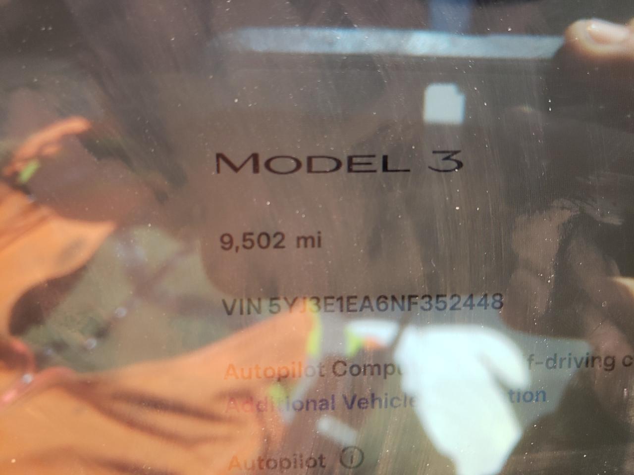 2022 TESLA MODEL 3  VIN:5YJ3E1EA6NF352448