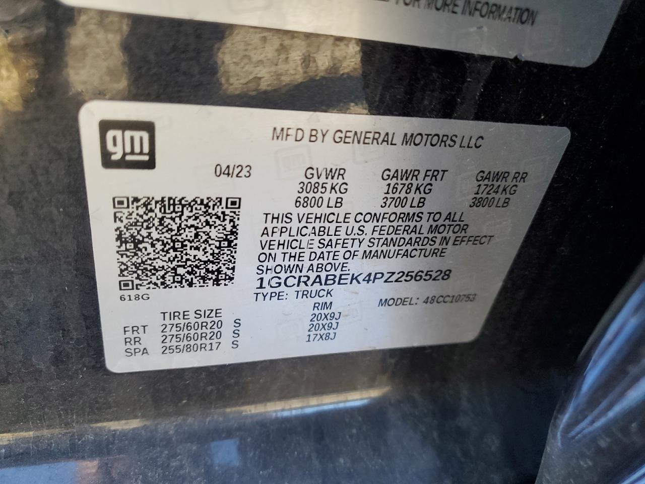 2023 CHEVROLET SILVERADO C1500 CUSTOM VIN:1GCRABEK4PZ256528