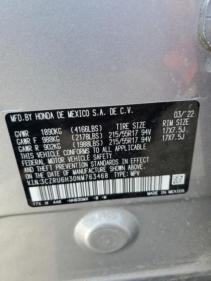 2022 HONDA HR-V LX VIN:3CZRU6H30NM763468