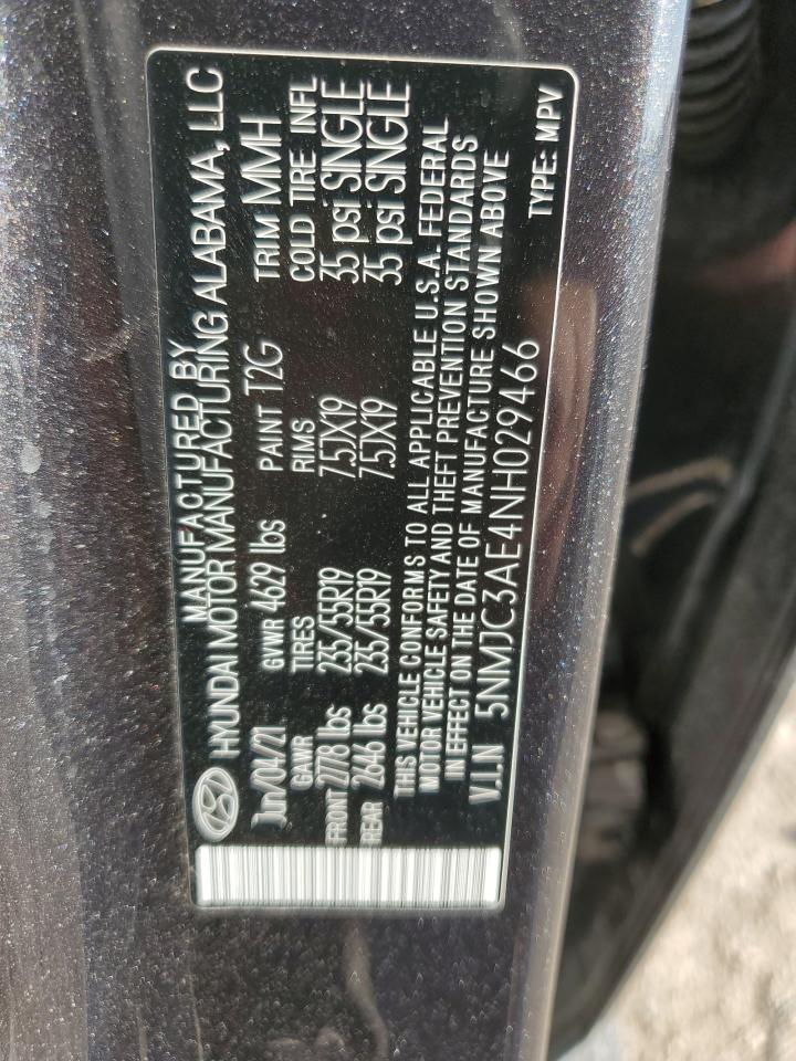 2022 HYUNDAI TUCSON SEL VIN:5NMJC3AE4NH029466