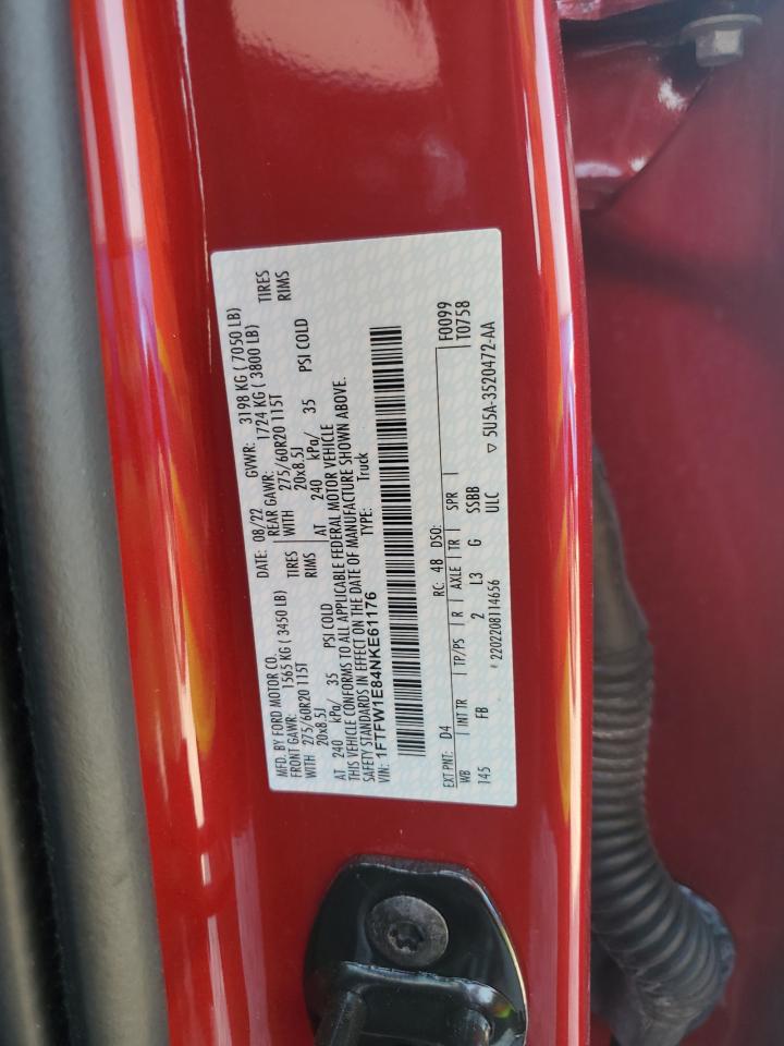 2022 FORD F150 SUPERCREW VIN:1FTFW1E84NKE61176