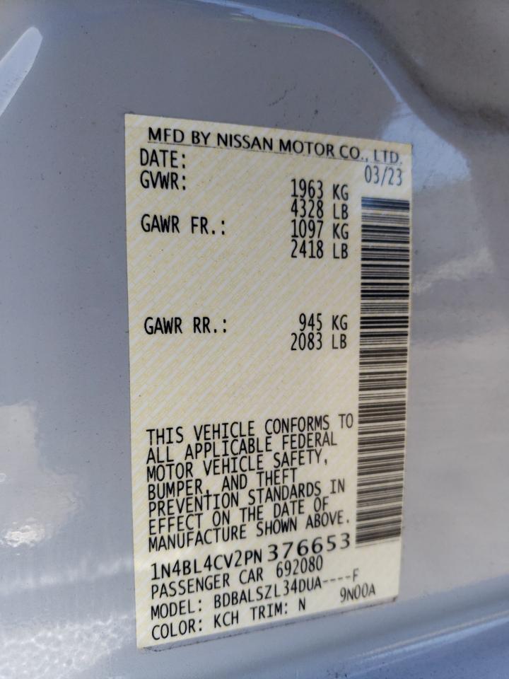 2023 NISSAN ALTIMA SR VIN:1N4BL4CV2PN376653