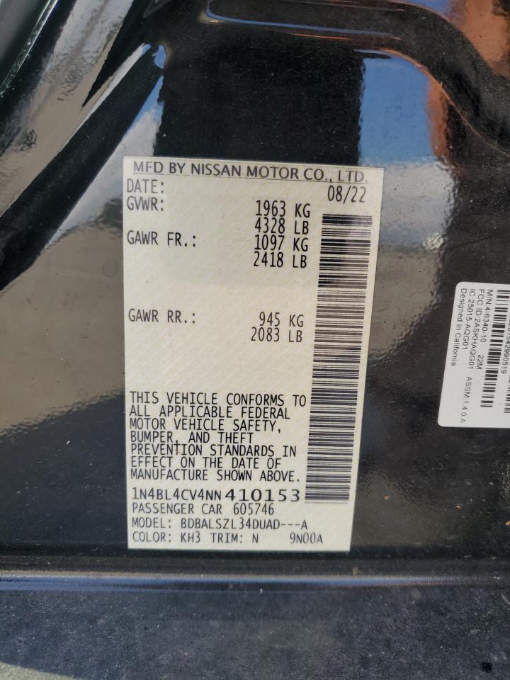 2022 NISSAN ALTIMA SR VIN:1N4BL4CV4NN410153