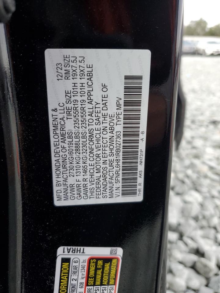 2024 HONDA ODYSSEY TOURING VIN:5FNRL6H81RB027363